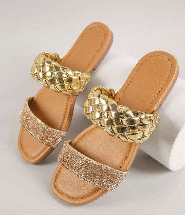 Rhinestone  Braided Pleather Gold